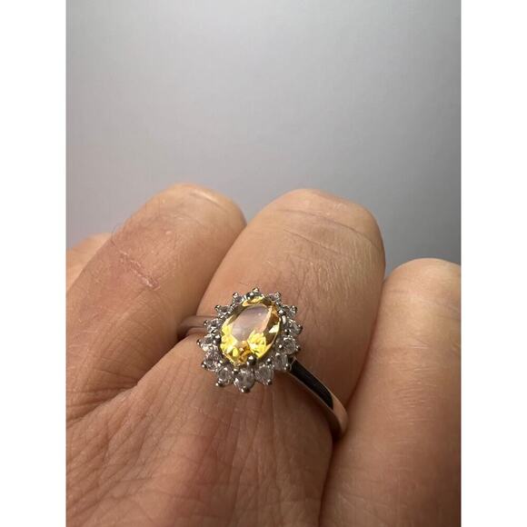 NEW Citrine and zircon halo ring in platinum over sterling silver size 9 - Picture 11 of 11